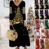 Women's Christmas Casual Dress Shift DressMaxi Long Dress Purple Wine Red Brown White Long Sleeve Plaid Santa Claus Elk Print Fall Winter V Neck Vacation Casual 2022 S M L XL XXL 3XL 4XL 5XL 6XL