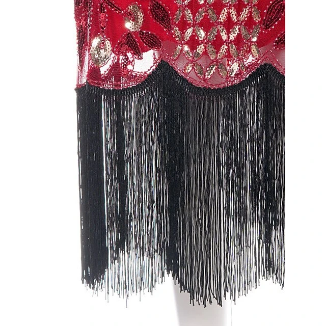 Women's Retro 1920s Fringe Dress Midi Dress Party Halloween Sequins Tassel Fringe Floral V Neck Short Sleeve Regular Fit Spring Fall 2023 Silver Red S M L XL 10 Women's Retro 1920s Fringe Dress Midi Dress Party Halloween Sequins Tassel Fringe Floral V Neck Short Sleeve Regular Fit Spring Fall 2023 Silver Red S M L XL - Image 10