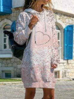 Women's Casual Dress Hoodie Dress Winter Dress Ombre Print Hooded Mini Dress Fashion Streetwear Outdoor Daily Long Sleeve Loose Fit Light Pink Pink Blue Fall Winter S M L XL XXL -Casual Print Dress Sales swdfmb1692958540382