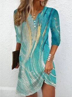 Women's Casual Dress Print Dress Spring Dress Ombre Marble Print Button Print Split Neck Mini Dress Fashion Streetwear Outdoor Daily Long Sleeve Loose Fit Pink Blue Purple Summer Spring S M L XL XXL