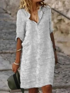 Women's Shirt Dress Casual Dress Shift Dress Midi Dress Outdoor Daily Vacation Polyester Fashion Modern Shirt Collar Button Print Half Sleeve Summer Spring Fall 2023 Regular Fit White Pink Green -Casual Print Dress Sales synjed1684208979698