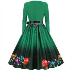 Women's Christmas Party Dress Swing DressKnee Length Dress Green Wine Dark Green Red Black Long Sleeve Santa Claus Elk Snowman Print Fall Winter V Neck Vintage Party Elegant Party 2022 S M L XL XXL -Casual Print Dress Sales synxmk1665475507537