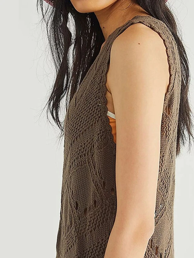 Women's Swimwear Cover Up Beach Dress Normal Swimsuit UV Protection Knit Hole Pure Color White Black Yellow Brown V Wire Bathing Suits New Stylish Vacation /y 12 Women's Swimwear Cover Up Beach Dress Normal Swimsuit UV Protection Knit Hole Pure Color White Black Yellow Brown V Wire Bathing Suits New Stylish Vacation /y - Image 12