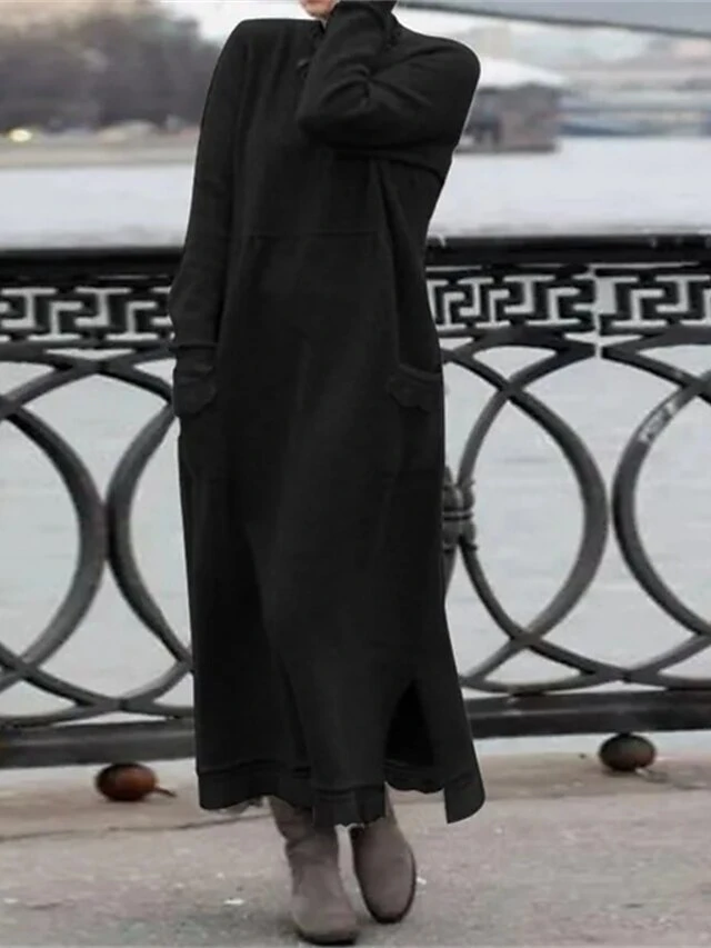 Women's Casual Dress Sweater Dress Sweatshirt Dress Maxi Long Dress Black Army Green Red Long Sleeve Pure Color Pocket Spring Fall Winter Crew Neck Fashion Vacation Fall Dress 2023 S M L XL XXL 3XL 3 Women's Casual Dress Sweater Dress Sweatshirt Dress Maxi Long Dress Black Army Green Red Long Sleeve Pure Color Pocket Spring Fall Winter Crew Neck Fashion Vacation Fall Dress 2023 S M L XL XXL 3XL - Image 3