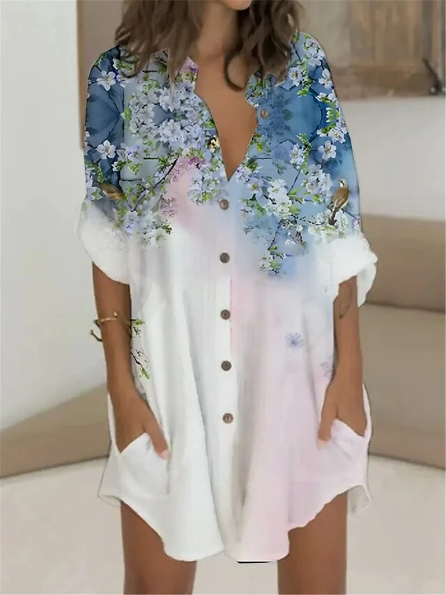 Women's T Shirt Dress Casual Dress Shift Dress Mini Dress Outdoor Daily Vacation Polyester Fashion Casual Stand Collar Button Pocket Long Sleeve Summer Spring Fall 2023 Regular Fit White Blue Green 2 Women's T Shirt Dress Casual Dress Shift Dress Mini Dress Outdoor Daily Vacation Polyester Fashion Casual Stand Collar Button Pocket Long Sleeve Summer Spring Fall 2023 Regular Fit White Blue Green - Image 2