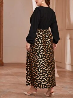 Women's Plus Size Curve Prom Dress Party Dress Wedding Guest Dress Long Dress Maxi Dress Black Long Sleeve Print Ruched Fall Winter Autumn V Neck Fashion Evening Party Wedding Guest Loose Fit -Casual Print Dress Sales talark1692946422655
