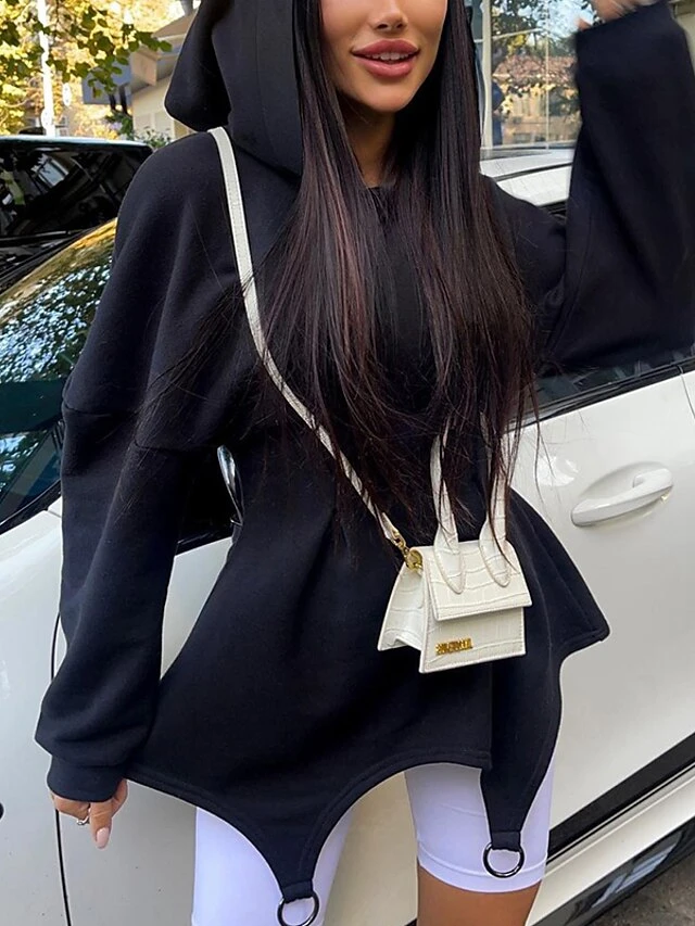 Women's Casual Dress Hoodie Dress Mini Dress Active Vacation Formal Holiday Vacation Hoodie Design Solid Color Slim Black White Pink S M L XL 10 Women's Casual Dress Hoodie Dress Mini Dress Active Vacation Formal Holiday Vacation Hoodie Design Solid Color Slim Black White Pink S M L XL - Image 10