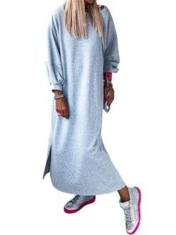 Women's Casual Dress Sweatshirt Dress Winter Dress Long Dress Maxi Dress Split Outdoor Street Daily Active Fashion Crew Neck Long Sleeve 2023 Loose Fit Gray Color S M L XL Size -Casual Print Dress Sales tbrrtd1695292953197