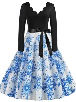 Women's Christmas Retro 1950s Vintage Dress Midi Dress Party Ruched Bow Fruit V Neck Long Sleeve Regular Fit Fall Winter 2023 Deep Green Black S M L XL -Casual Print Dress Sales tcdedi1695363827485