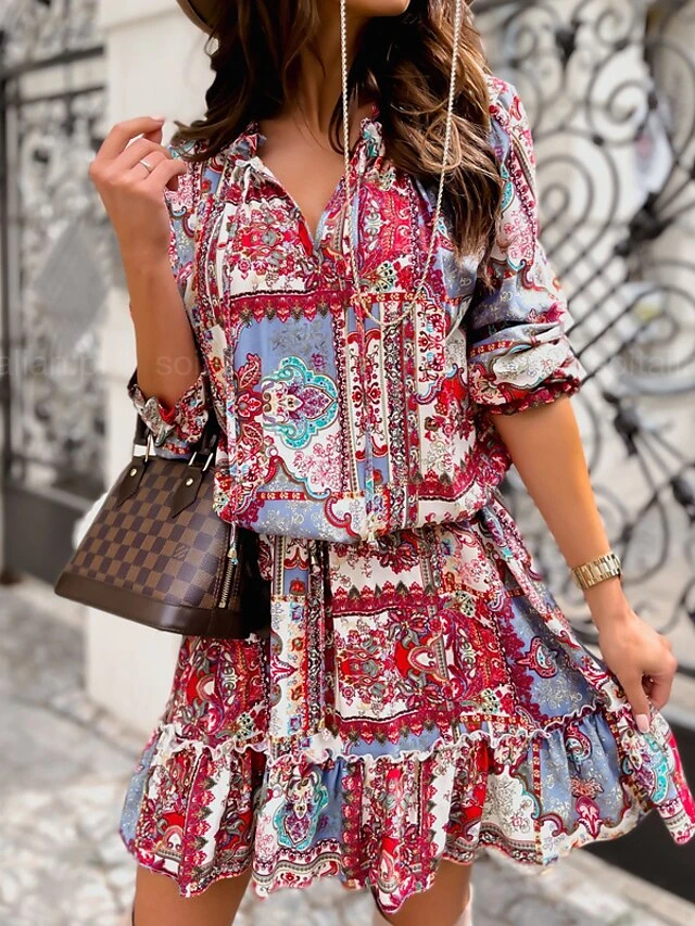 Women's Boho Dress Long Dress Maxi Dress Red Blue Purple Long Sleeve Print Print Summer Spring V Neck Casual Winter Dress Fall Dress Loose Fit Linen XS S M L XL 2XL 3XL 2 Women's Boho Dress Long Dress Maxi Dress Red Blue Purple Long Sleeve Print Print Summer Spring V Neck Casual Winter Dress Fall Dress Loose Fit Linen XS S M L XL 2XL 3XL - Image 2