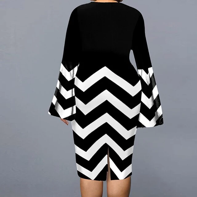Women‘s Plus Size Curve Party Dress Geometry V Neck Split Long Sleeve Fall Winter Casual Prom Dress Knee Length Dress Casual Daily DressPrint 2 Women‘s Plus Size Curve Party Dress Geometry V Neck Split Long Sleeve Fall Winter Casual Prom Dress Knee Length Dress Casual Daily DressPrint - Image 2