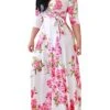 Women‘s Plus Size Curve Holiday Dress Floral V Neck Print Half Sleeve Fall Spring Casual Maxi Long Dress Casual Vacation Dress