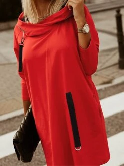 Women‘s Hoodie Dress Winter Dress Black Army Green Red Long Sleeve Pure Color Zipper Pocket Winter Fall Hooded Stylish Modern Mature Fall Dress 2022 S M L XL XXL 3XL 4XL 5XL -Casual Print Dress Sales tdlgun1664423546181