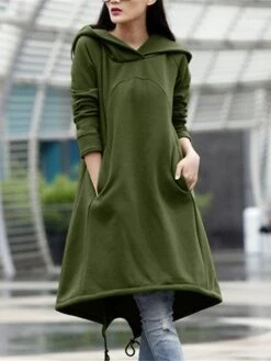 Women's Casual Dress Hoodie Dress Winter Dress Midi Dress Pocket Outdoor Street Daily Fashion Streetwear Hooded Long Sleeve 2023 Loose Fit Black Army Green Gray Color S M L XL XXL Size -Casual Print Dress Sales tdxbjx1694510143797