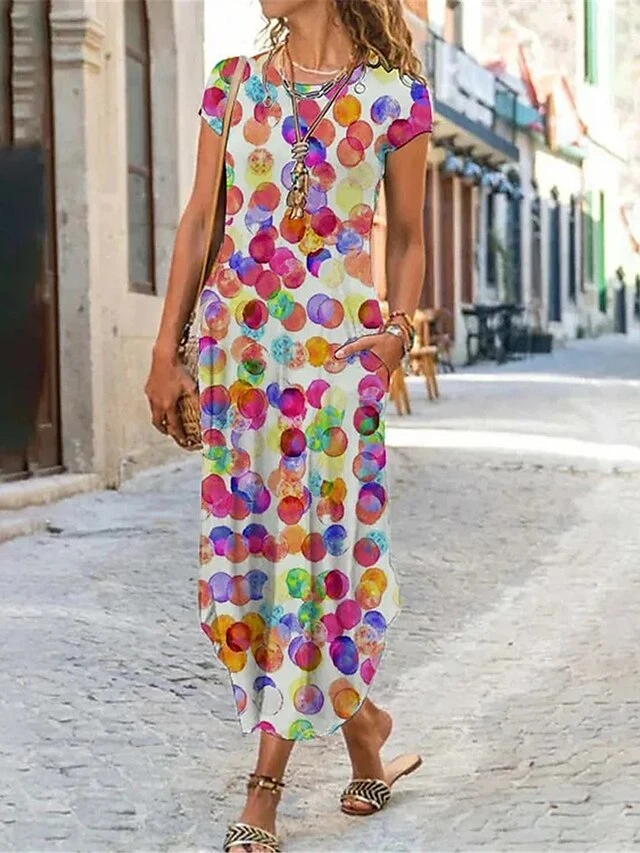 Women's Casual Dress Shift Dress Summer Dress Geometric Color Block Pocket Split Crew Neck Long Dress Maxi Dress Fashion Streetwear Outdoor Daily Short Sleeve Regular Fit Red Navy Blue Blue Summer 2 Women's Casual Dress Shift Dress Summer Dress Geometric Color Block Pocket Split Crew Neck Long Dress Maxi Dress Fashion Streetwear Outdoor Daily Short Sleeve Regular Fit Red Navy Blue Blue Summer - Image 2