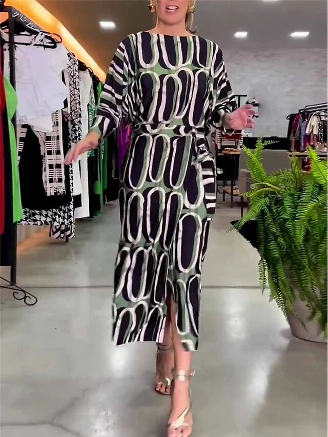Women's Long Dress Maxi Dress Casual Dress Satin Dress Sheath Dress Geometric Fashion Casual Daily Vacation Going Out Print Long Sleeve Crew Neck Dress Loose Fit Black Summer Spring S M L XL XXL 1 Women's Long Dress Maxi Dress Casual Dress Satin Dress Sheath Dress Geometric Fashion Casual Daily Vacation Going Out Print Long Sleeve Crew Neck Dress Loose Fit Black Summer Spring S M L XL XXL
