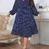 Women's Plus Size Party Dress Wedding Guest Dress Wrap Dress Midi Dress Royal Blue Long Sleeve Line With Belt Spring Fall Winter V Neck Fashion Winter Dress Evening Party Wedding Guest 2023 XL XXL