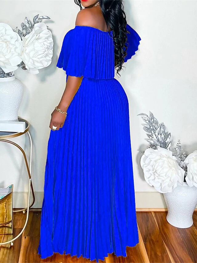 Women‘s Plus Size Curve Party Dress Pure Color Off Shoulder Half Sleeve Spring Fall Elegant Prom Dress Maxi Long Dress Party Dress 3 Women‘s Plus Size Curve Party Dress Pure Color Off Shoulder Half Sleeve Spring Fall Elegant Prom Dress Maxi Long Dress Party Dress - Image 3