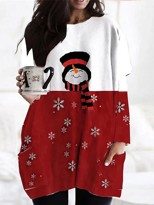 Women‘s Plus Size Christmas Dress Casual Dress Snowman Long Sleeve Winter Fall Casual Festival Mini Dress Going Out Dress 1 Women‘s Plus Size Christmas Dress Casual Dress Snowman Long Sleeve Winter Fall Casual Festival Mini Dress Going Out Dress