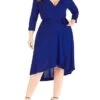 Women's Plus Size Curve Work Dress Black Dress A Line Dress Fashion Midi Dress Lace Up Asymmetrical V Neck 3/4 Length Sleeve Plain Loose Fit Black Blue Fall XL XXL 3XL 4XL 5XL