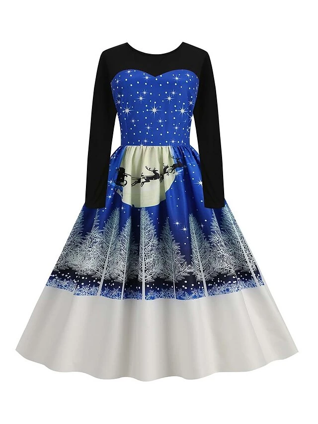 Women‘s Christmas Retro Elegant Vintage Dress Midi Dress Party Ruched Patchwork Santa Claus Crew Neck Long Sleeve Regular Fit Fall Winter 2023 Black Red S M L XL 5 Women‘s Christmas Retro Elegant Vintage Dress Midi Dress Party Ruched Patchwork Santa Claus Crew Neck Long Sleeve Regular Fit Fall Winter 2023 Black Red S M L XL - Image 5