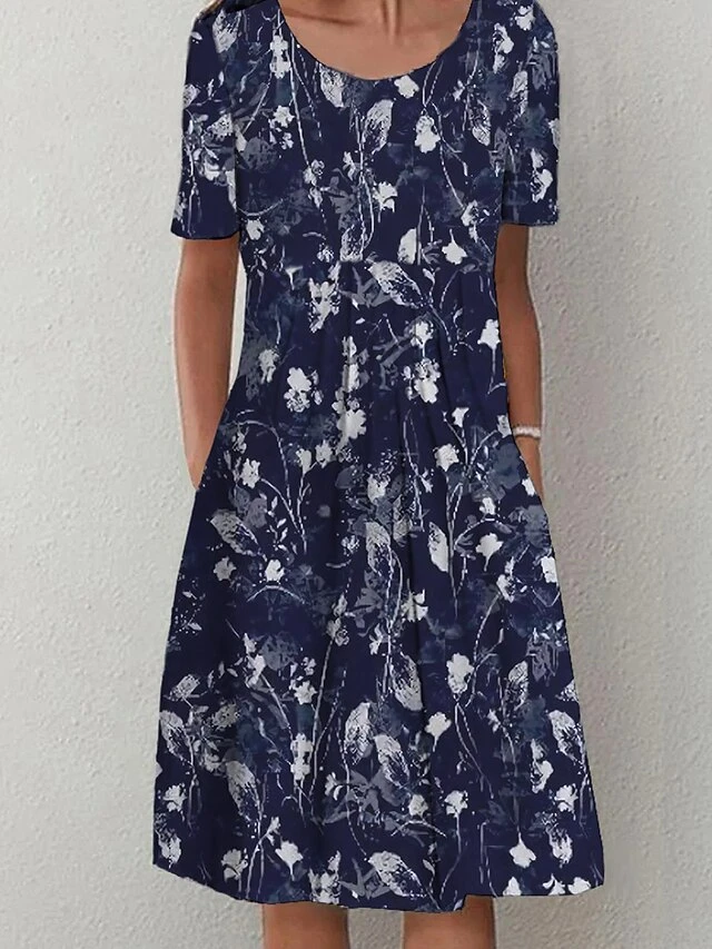 Women's Casual Dress Summer Dress Print Dress Floral Geometric Pocket Print Crew Neck Midi Dress Active Fashion Outdoor Daily Short Sleeve Regular Fit Pink Navy Blue Blue Summer Spring S M L XL XXL 3 Women's Casual Dress Summer Dress Print Dress Floral Geometric Pocket Print Crew Neck Midi Dress Active Fashion Outdoor Daily Short Sleeve Regular Fit Pink Navy Blue Blue Summer Spring S M L XL XXL - Image 3
