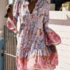 Women's Casual Dress Summer Dress Floral Print V Neck Mini Dress Modern Vacation Long Sleeve Regular Fit Pink Summer Spring S M L XL XXL