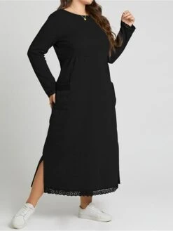 Women's Casual Dress Sweatshirt Dress Winter Dress Long Dress Maxi Dress Ruched Pocket Outdoor Daily Going Out Fashion Streetwear Crew Neck Long Sleeve 2023 Loose Fit Black Wine Purple Color S M L XL -Casual Print Dress Sales tjasee1693813472526