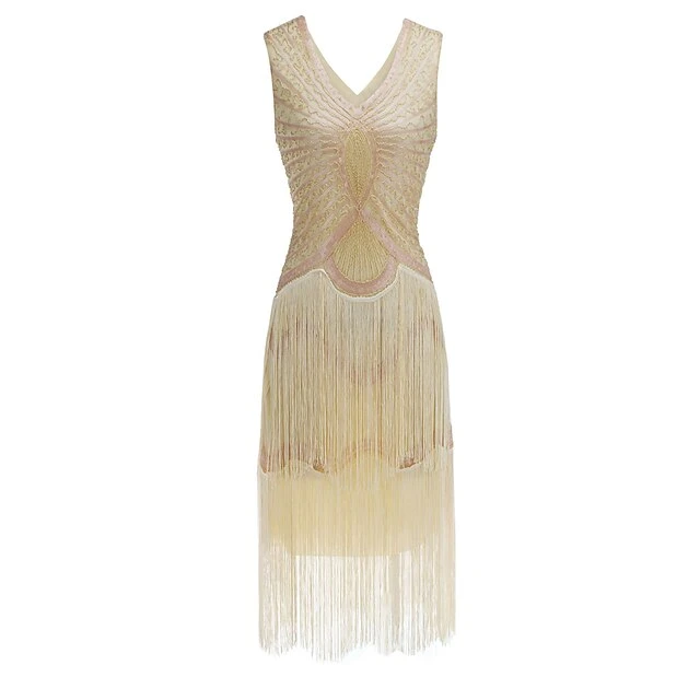 Women's Retro 1920s Fringe Dress Midi Dress Party Halloween Sequins Tassel Fringe Geometric V Neck Sleeveless Regular Fit Spring Fall 2023 Black White S M L XL 5 Women's Retro 1920s Fringe Dress Midi Dress Party Halloween Sequins Tassel Fringe Geometric V Neck Sleeveless Regular Fit Spring Fall 2023 Black White S M L XL - Image 5