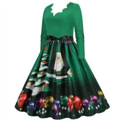 Women's Christmas Party Dress Swing DressKnee Length Dress Green Wine Dark Green Red Black Long Sleeve Santa Claus Elk Snowman Print Fall Winter V Neck Vintage Party Elegant Party 2022 S M L XL XXL -Casual Print Dress Sales tjzanw1665475507133