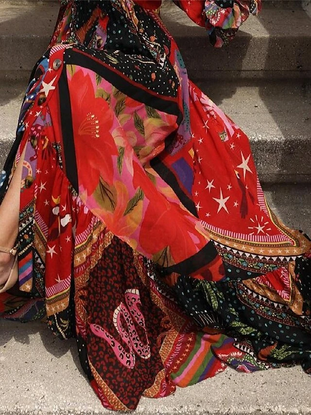 Women's Long Dress Maxi Dress Casual Dress Swing Dress Boho Dress Floral Streetwear Casual Outdoor Daily Holiday Print Long Sleeve V Neck Dress Regular Fit Red Summer Spring S M L XL 6 Women's Long Dress Maxi Dress Casual Dress Swing Dress Boho Dress Floral Streetwear Casual Outdoor Daily Holiday Print Long Sleeve V Neck Dress Regular Fit Red Summer Spring S M L XL - Image 6