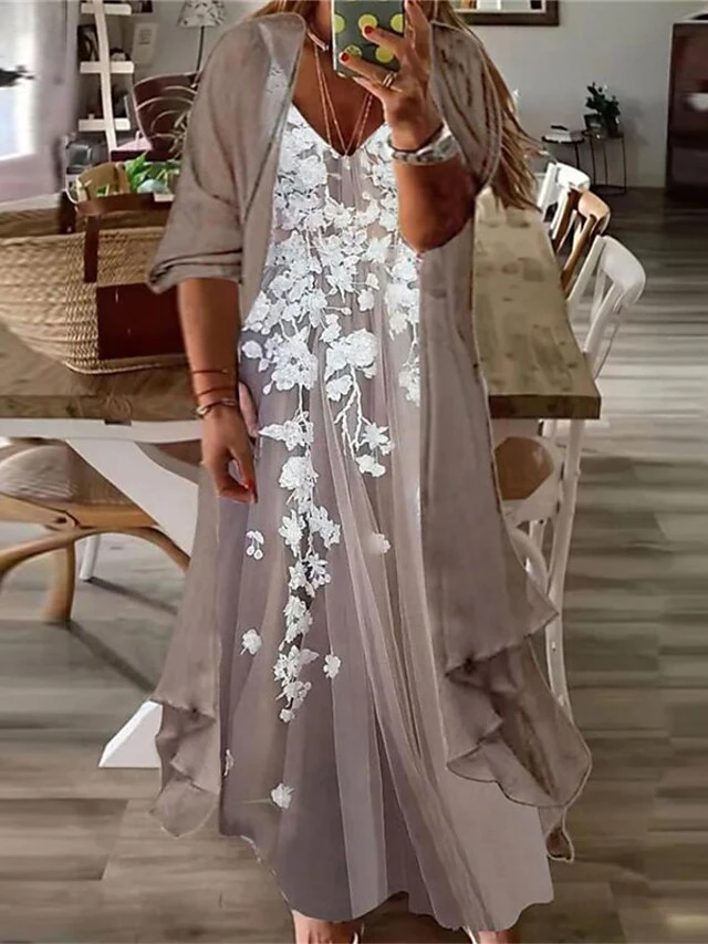 Women‘s Plus Size Curve Casual Dress Floral V Neck Print 3/4 Length Sleeve Fall Spring Vintage Casual Maxi Long Dress Daily Vacation Dress 2 Women‘s Plus Size Curve Casual Dress Floral V Neck Print 3/4 Length Sleeve Fall Spring Vintage Casual Maxi Long Dress Daily Vacation Dress - Image 2