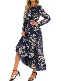 Women's Casual Dress Swing Dress A Line Dress Floral Print Crew Neck Long Dress Maxi Dress Fashion Modern Daily Holiday Long Sleeve Regular Fit Black White Yellow Fall Winter S M L XL -Casual Print Dress Sales tmwiit1695036785209