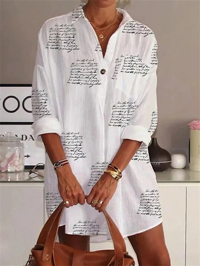 Women's Shirt Dress Casual Dress Shift Dress Mini Dress Outdoor Daily Vacation Polyester Basic Modern Shirt Collar Button Pocket Long Sleeve Summer Spring Fall 2023 Loose Fit White Letter S M L XL 2XL 1 Women's Shirt Dress Casual Dress Shift Dress Mini Dress Outdoor Daily Vacation Polyester Basic Modern Shirt Collar Button Pocket Long Sleeve Summer Spring Fall 2023 Loose Fit White Letter S M L XL 2XL
