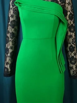 Women's Plus Size Curve Party Dress Work Dress Bodycon Color Block Long Dress Maxi Dress Long Sleeve Lace Ruffle V Neck Fashion Party Green Fall Winter XL XXL 3XL 4XL -Casual Print Dress Sales tofnja1694425968054
