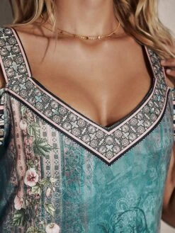 Women's Casual Dress Ethnic Dress Summer Dress Floral Tribal Cut Out Print V Neck Mini Dress Active Fashion Outdoor Daily Short Sleeve Regular Fit Red Blue Green Summer Spring S M L XL XXL -Casual Print Dress Sales tojpcf1695873854239