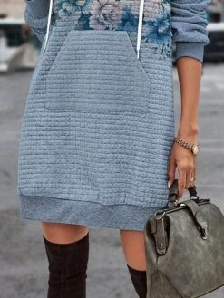 Women's Casual Dress Hoodie Dress Winter Dress Floral Button Print Hooded Mini Dress Fashion Streetwear Outdoor Daily Long Sleeve Regular Fit Blue Fall Winter S M L XL XXL -Casual Print Dress Sales tolqyl1694679307713