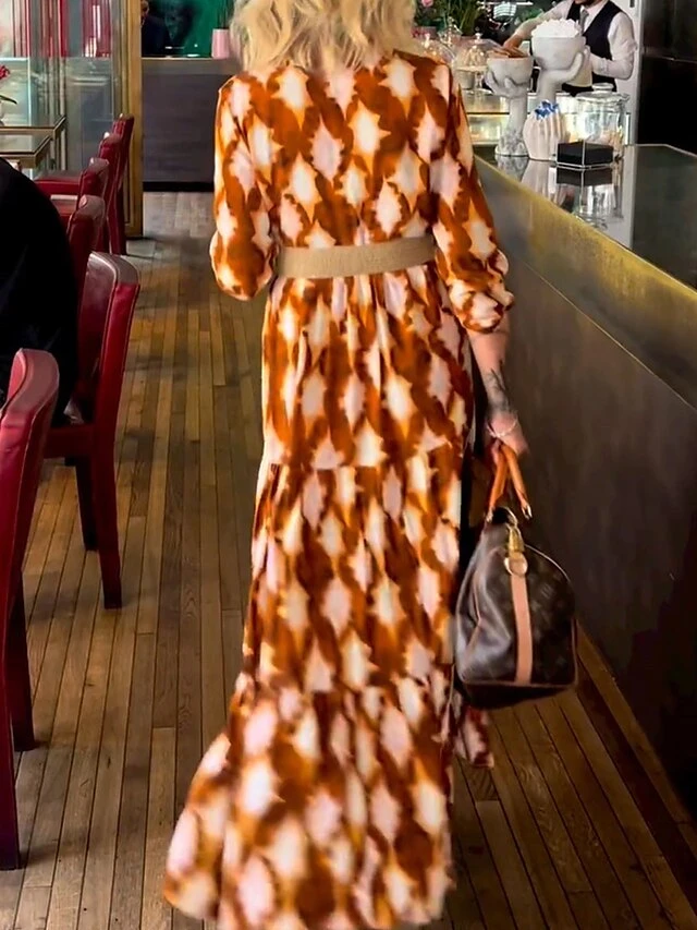 Women's Casual Dress Swing Dress Print Dress Geometric Color Block Button Belted Shirt Collar Long Dress Maxi Dress Fashion Streetwear Outdoor Date Long Sleeve Loose Fit Brown Spring Fall S M L XL XXL 4 Women's Casual Dress Swing Dress Print Dress Geometric Color Block Button Belted Shirt Collar Long Dress Maxi Dress Fashion Streetwear Outdoor Date Long Sleeve Loose Fit Brown Spring Fall S M L XL XXL - Image 4