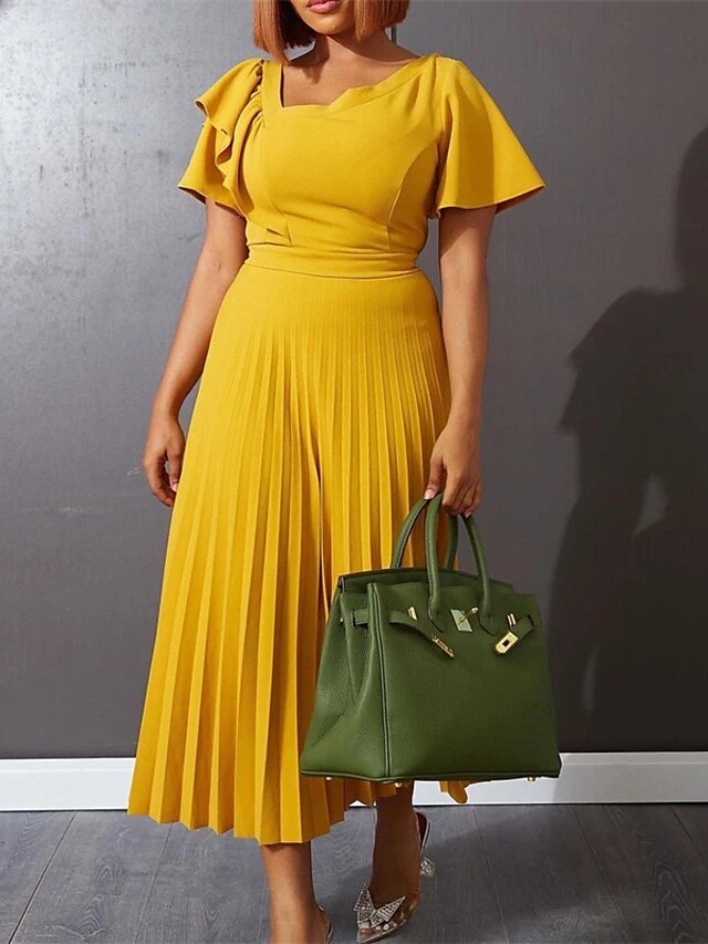 Women‘s Plus Size Curve Party Dress Solid Color V Neck Ruched Short Sleeve Fall Spring Work Prom Dress Maxi Long Dress Party Holiday Dress Ruffle 7 Women‘s Plus Size Curve Party Dress Solid Color V Neck Ruched Short Sleeve Fall Spring Work Prom Dress Maxi Long Dress Party Holiday Dress Ruffle - Image 7