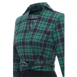 Women‘s Christmas Tartan Dress Vintage Dress Mini Dress Green Long Sleeve Plaid Patchwork Print Winter Fall Shirt Collar Vintage Casual Traditional Fall Dress 2022 S M L XL 2XL / Winter Dress -Casual Print Dress Sales totwvv1666407372995