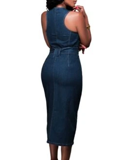 Women's Denim Dress Bodycon Sheath Dress Maxi Long Dress Denim Stylish Casual Daily Vacation Going Out Crew Neck Lace Up Zipper Sleeveless Summer Spring Fall 2023 Slim Blue Pure Color S M L XL -Casual Print Dress Sales tpbbla1643105762199