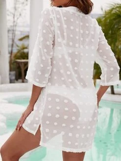 Women's Swimwear Cover Up Beach Top Normal Swimsuit Button UV Protection Polka Dot Black White Navy Blue V Wire Bathing Suits New Vacation Stylish -Casual Print Dress Sales tpetrw1651637113502