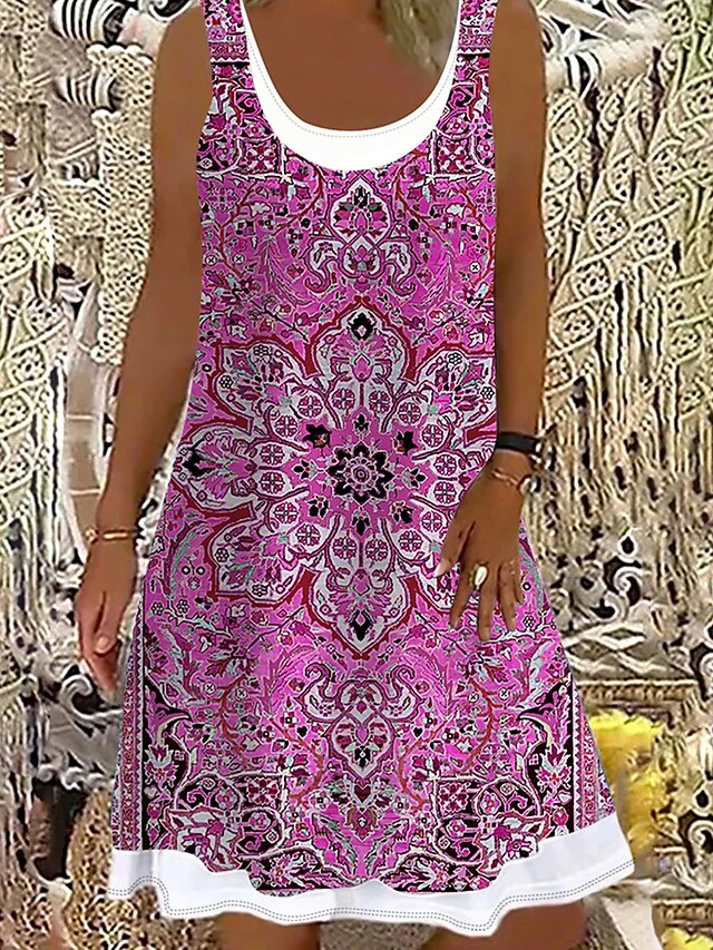 Women's Casual Dress Tank Dress Summer Dress Tribal Fake Two Piece Print U Neck Mini Dress Ethnic Daily Date Sleeveless Regular Fit Pink Red Blue Summer Spring S M L XL XXL 2 Women's Casual Dress Tank Dress Summer Dress Tribal Fake Two Piece Print U Neck Mini Dress Ethnic Daily Date Sleeveless Regular Fit Pink Red Blue Summer Spring S M L XL XXL - Image 2