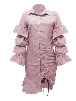 Women's Shirt Dress Sheath Dress Midi Dress Winter Dress Daily Vacation Polyester Cotton Blend Fashion Casual Shirt Collar Lace Up Ruched Long Sleeve Summer Spring Fall 2022 Regular Fit Red Light Blue -Casual Print Dress Sales tprenn1634352966762