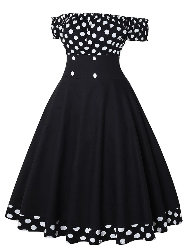 Women‘s Christmas Swing Dress Vintage Dress Midi Dress Black Red Short Sleeve Polka Dot Ruched Fall Spring Summer Off Shoulder Vintage Style Vacation Weekend 2022 S M L XL XXL 3 Women‘s Christmas Swing Dress Vintage Dress Midi Dress Black Red Short Sleeve Polka Dot Ruched Fall Spring Summer Off Shoulder Vintage Style Vacation Weekend 2022 S M L XL XXL - Image 3