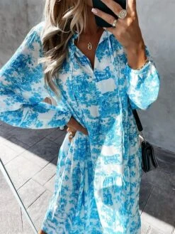 Women's Casual Dress Swing Dress Print Dress Floral Ruched Print V Neck Long Dress Maxi Dress Fashion Streetwear Outdoor Street Long Sleeve Loose Fit Red Blue Green Fall Winter S M L XL XXL -Casual Print Dress Sales tqagzq1674884677155