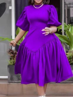 Women‘s Plus Size Curve Work Dress Solid Color V Neck Half Sleeve Spring Fall Stylish Work Formal Knee Length Dress Formal Going Out Dress -Casual Print Dress Sales tqcpxy1664183296185
