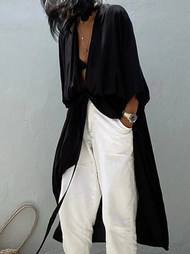 Women's Swimwear Cover Up Beach Top Normal Swimsuit Lace Up Pleated UV Protection Pure Color Black White Red Royal Blue Beige V Wire Bathing Suits New Vacation Holiday 13 Women's Swimwear Cover Up Beach Top Normal Swimsuit Lace Up Pleated UV Protection Pure Color Black White Red Royal Blue Beige V Wire Bathing Suits New Vacation Holiday - Image 13