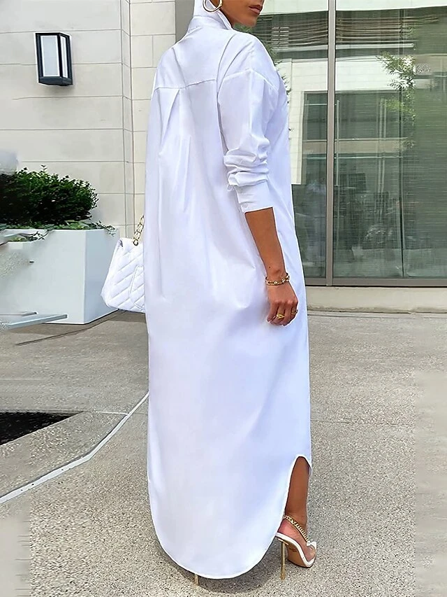 Women's Shirt Dress Casual Dress Midi Dress Outdoor Daily Vacation Polyester Fashion Modern Shirt Collar Split Long Sleeve Fall Winter 2023 Loose Fit Black White Yellow Plain S M L XL XXL 8 Women's Shirt Dress Casual Dress Midi Dress Outdoor Daily Vacation Polyester Fashion Modern Shirt Collar Split Long Sleeve Fall Winter 2023 Loose Fit Black White Yellow Plain S M L XL XXL - Image 8