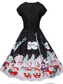 Women's Christmas Knee Length Dress Green Black Red Short Sleeve Print Print Fall Winter Round Neck Casual Vintage2021 S M L XL XXL -Casual Print Dress Sales trvksl1629971725789